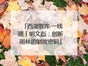 西湖智库·一线潮丨明文彪：创新雨林的制度密码
