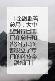 金融监管总局：大中型银行目前已在总行和省分行层面都设立了专门的科技金融部门