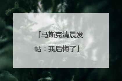 马斯克清晨发帖：我后悔了